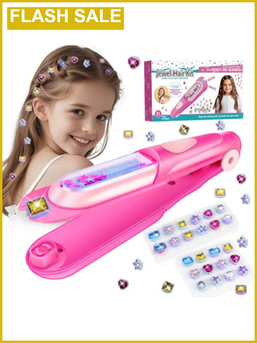 Hair Gem Stamper Kit - Reusable Bling Hair Jewels Girls Toy Pink